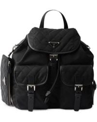 Prada - Medium Quilted Re-Nylon Backpack With Saffiano Leather Trim - Lyst