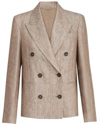 Brunello Cucinelli - Linen Denim Blazer With Monili - Lyst