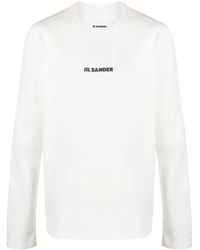 Jil Sander - Long-sleeved Cotton T-shirt With Black Front Printed Logo - Lyst