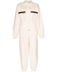 Gucci Web Stripe Embroidered Cotton Jumpsuit - White