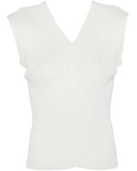 Amomento - Geribbelde Top Met V-Hals - Lyst