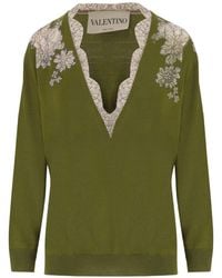 Valentino Garavani - Lace-Trim Wool Sweater - Lyst