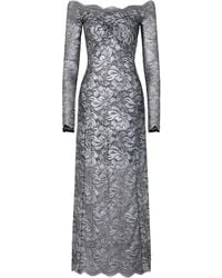 rabanne lace paneled satin maxi dress Rabanne Lace-paneled Satin Maxi Dress in Natural