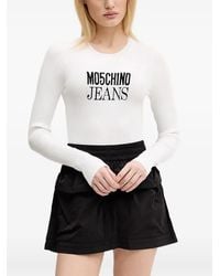 Moschino - Logo-Embroidered Ribbed Knit Top - Lyst