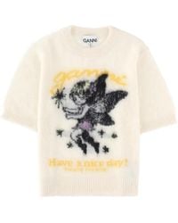 Ganni - Graphic-Detail Short-Sleeve Sweater - Lyst