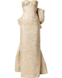 Bambah Juliet Back Bow Pencil Gown - Metallic