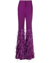 Elie Saab - Feather-trim Crepe Flared Trousers - Lyst