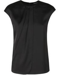 Emporio Armani - Pleated Satin-Finish Blouse - Lyst