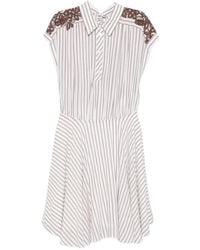 ERMANNO FIRENZE - Lace-Trimmed Striped Mini Shirt Dress - Lyst