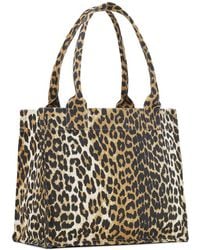 Ganni - Leopard-Print Canvas Tote Bag - Lyst