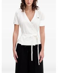 Lacoste - V-Neck Tie-Detail Polo Shirt - Lyst