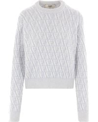 Fendi - Blauer diagonaler ff-pullover - Lyst