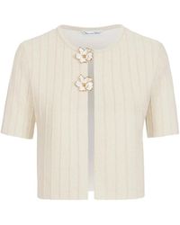 Oscar de la Renta - Ottoman Floral-Embellished Short-Sleeved Cropped Cardigan - Lyst