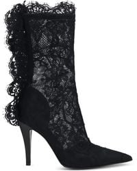 McQueen - 105Mm Lace-Trimmed Stiletto Boots - Lyst