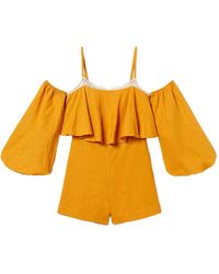 Twinset - Linen Blend Short Jumpsuit With Lace - Lyst