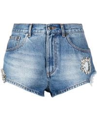 Area - Crystal-embellished Denim Mini Shorts - Lyst