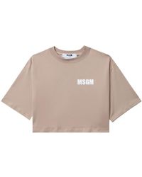 MSGM - Logo-print Cotton Cropped T-shirt - Lyst