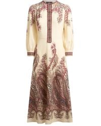 Etro - Midi-Jurk Met Paisley-Print En Knoopdetail - Lyst