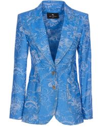 Etro - Fitted Denim Jacket With Peak Lapels - Lyst