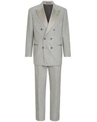 Brunello Cucinelli - Cashmere And Silk Lightweight Flannel Tuxedo: One-And-A-Half Breasted Jacket And Trousers With Double Pleats And Waist Tabs - Lyst