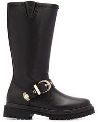 versace jeans knee high buckle boots