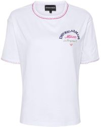 Emporio Armani - Embroidered-logo Cotton T-shirt - Lyst