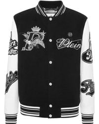 Philipp Plein - Varsity Bomber With Leather Sleeves Crystal Eagle - Lyst