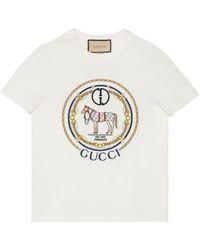 Gucci - Katoenen T-shirt Met Geborduurd Logo - Lyst