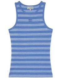 Ganni - Striped Logo-Embroidered Tank Top - Lyst