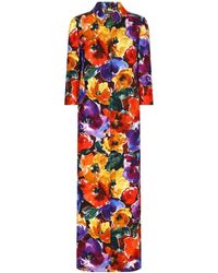 Dolce & Gabbana - Floral-print Long-length Single-breasted Coat - Lyst