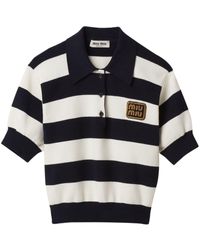 Miu Miu - Ribbed-knit Cotton Polo Shirt - Lyst