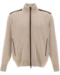 Paul & Shark - Ribbed-Knit Suede-Panel Cardigan - Lyst