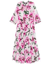 Samantha Sung - Floral Print Belted Midi Dress - Lyst