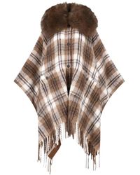 Moncler - Veste À Carreaux Et Col En Fourrure Artificielle - Lyst