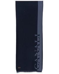 Canali - Sciarpa Con Stampa Logo E Frange - Lyst