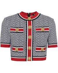 Balmain - Monogram ビスコースニットクロップドシャツ - Lyst