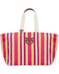 Pinko - Large Striped-Pattern Logo-Patch Tote Bag - Lyst