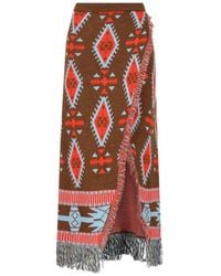 COLOUR MARKET® - Fringed Intarsia-Knit Maxi Skirt - Lyst