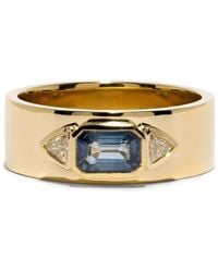 Azlee - 18kt Geelgouden Nesw Ring Met Saffier En Diamant - Lyst
