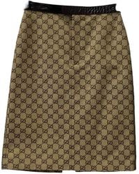 Gucci GG Logo Print Pleated Midi Skirt in Brown | Lyst