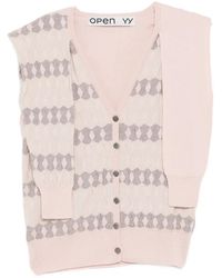 OPEN YY - Jacquard Layered-Sleeve Cardigan - Lyst