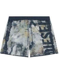 DIESEL - Swim Shorts With Distressed Print And Maxi Logo - Lyst