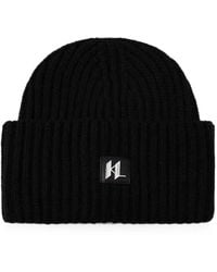 KARL LAGERFELD - Logo-Plaque Ribbed-Knit Beanie Hat - Lyst
