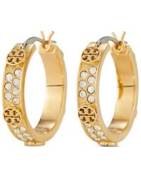 Tory Burch - Small Miller Crystal Hoop Earrings - Lyst
