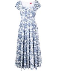 STAUD - Wells Graphic-print Cotton Midi Dress - Lyst