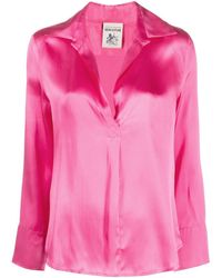 Semicouture - Satin Long-sleeve Polo Top - Lyst