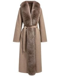 Poche Paris - Manteau Ceinturé À Finitions En Fourrure Artificielle - Lyst