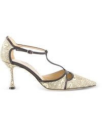 Manolo Blahnik - Gish Snakeskin-Effect Leather T-Bar Pumps - Lyst