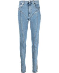 Mugler Jeans skinny con pannello semi trasparente - Blu