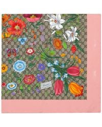 Gucci - Pañuelo Cuadrado Sarga Seda Estampado Flora - Lyst